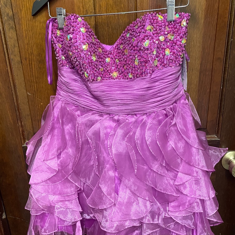 Purple strapless dress